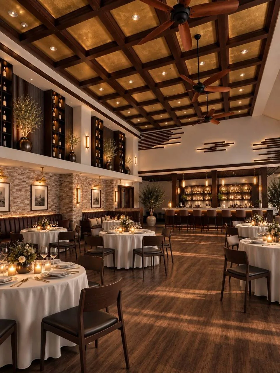 The supplied interior direction with a walnut coffered ceiling and intimate bar