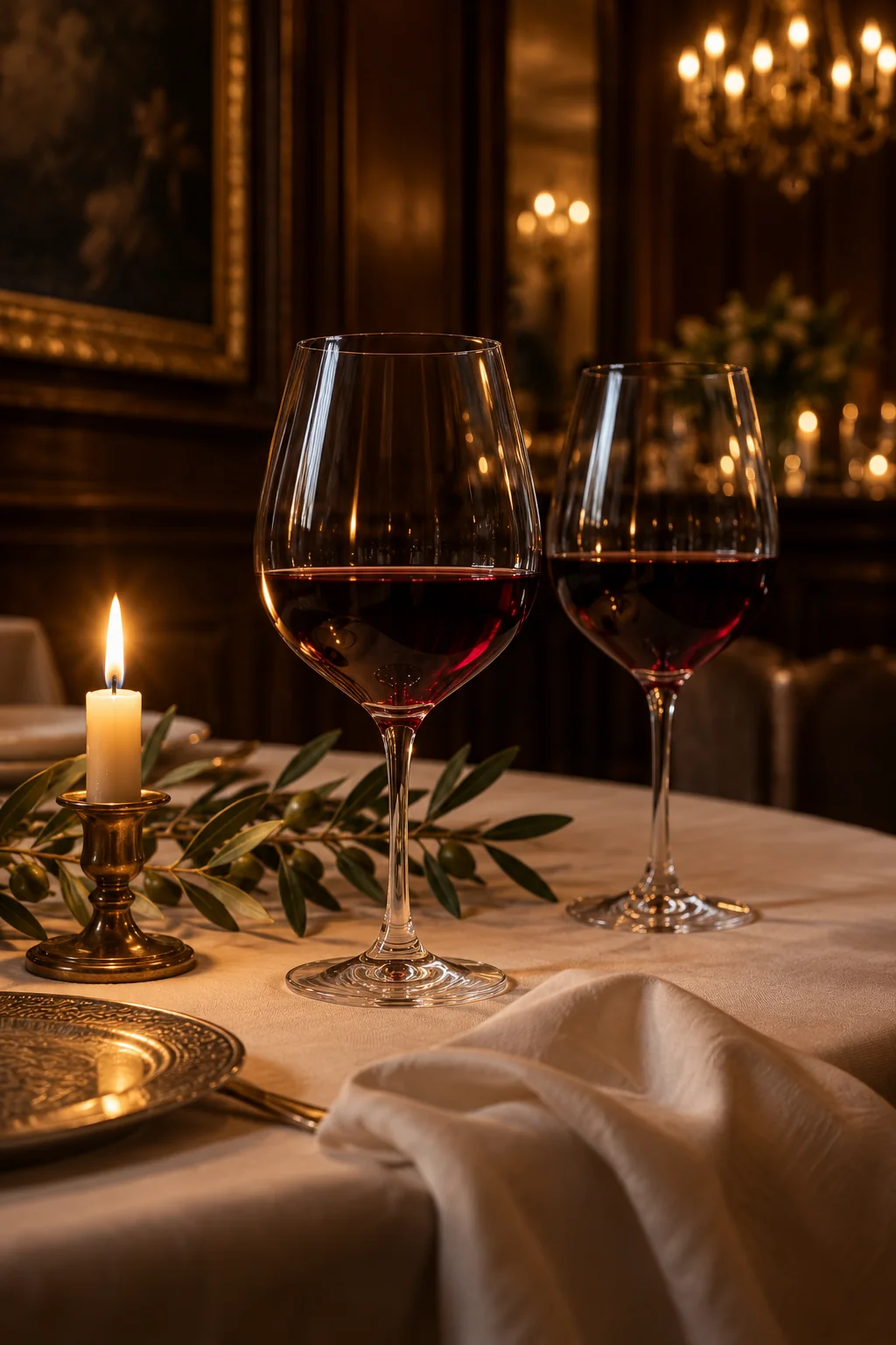 A candlelit glass of red wine